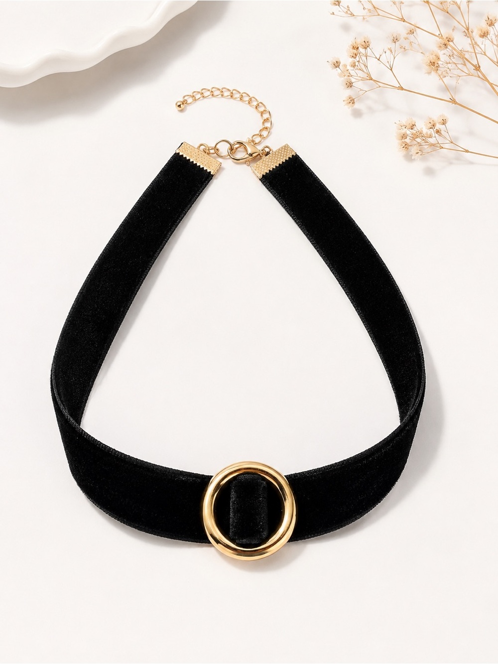 🖤 Black Velvet O-Ring Choker Necklace –